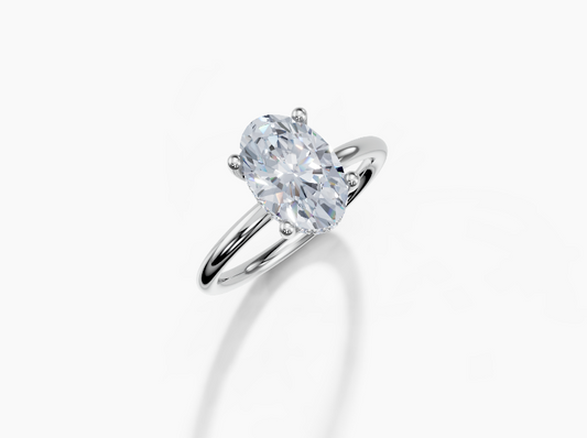18K Oval 2 Carat D/E/F VS/VVS Plain Plain Hidden Halo Diamond Ring