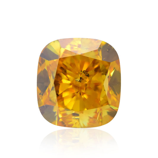 1,14 Karat Fancy Vivid Yellow Orange Cushion Diamond SI2 GIA