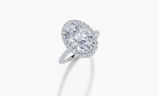 18K Oval 3 Carat D/E/F VS/VVS Plain U Micro Single Halo Diamond Ring