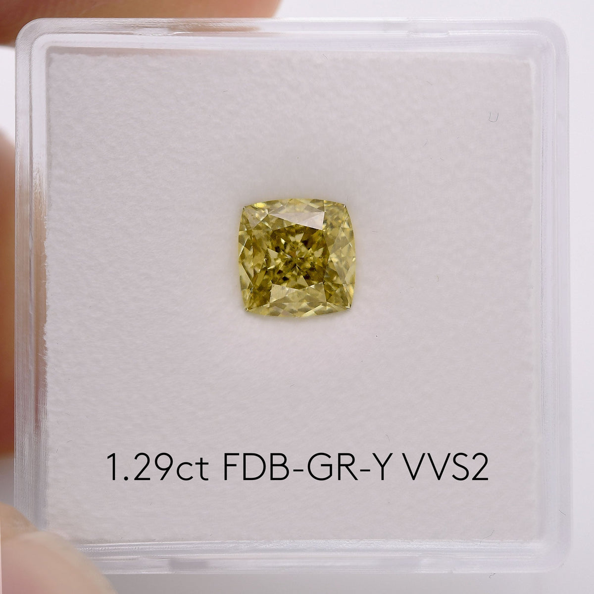 1,29 Karat Fancy Deep Brownish Greenish Yellow Cushion Diamond VVS2 GIA