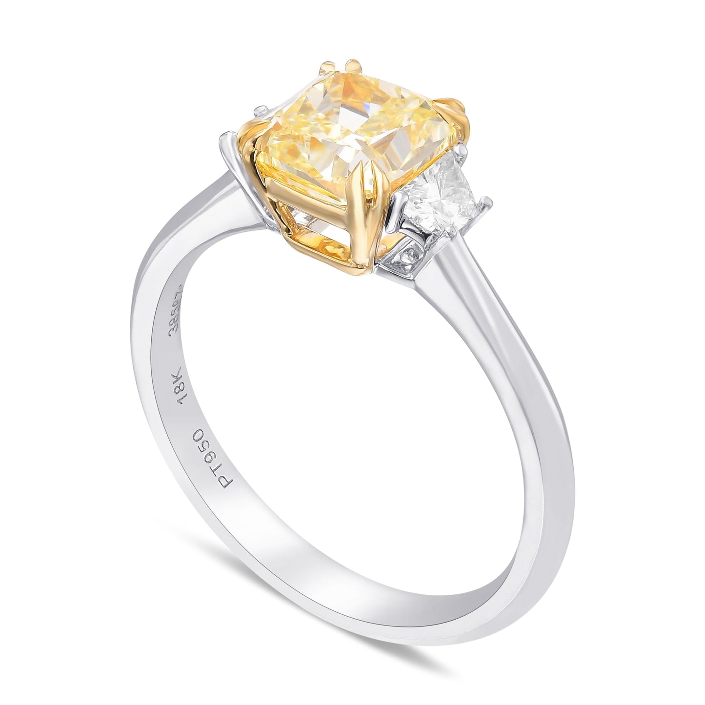 Fancy Yellow Cushion Three-stone Ring