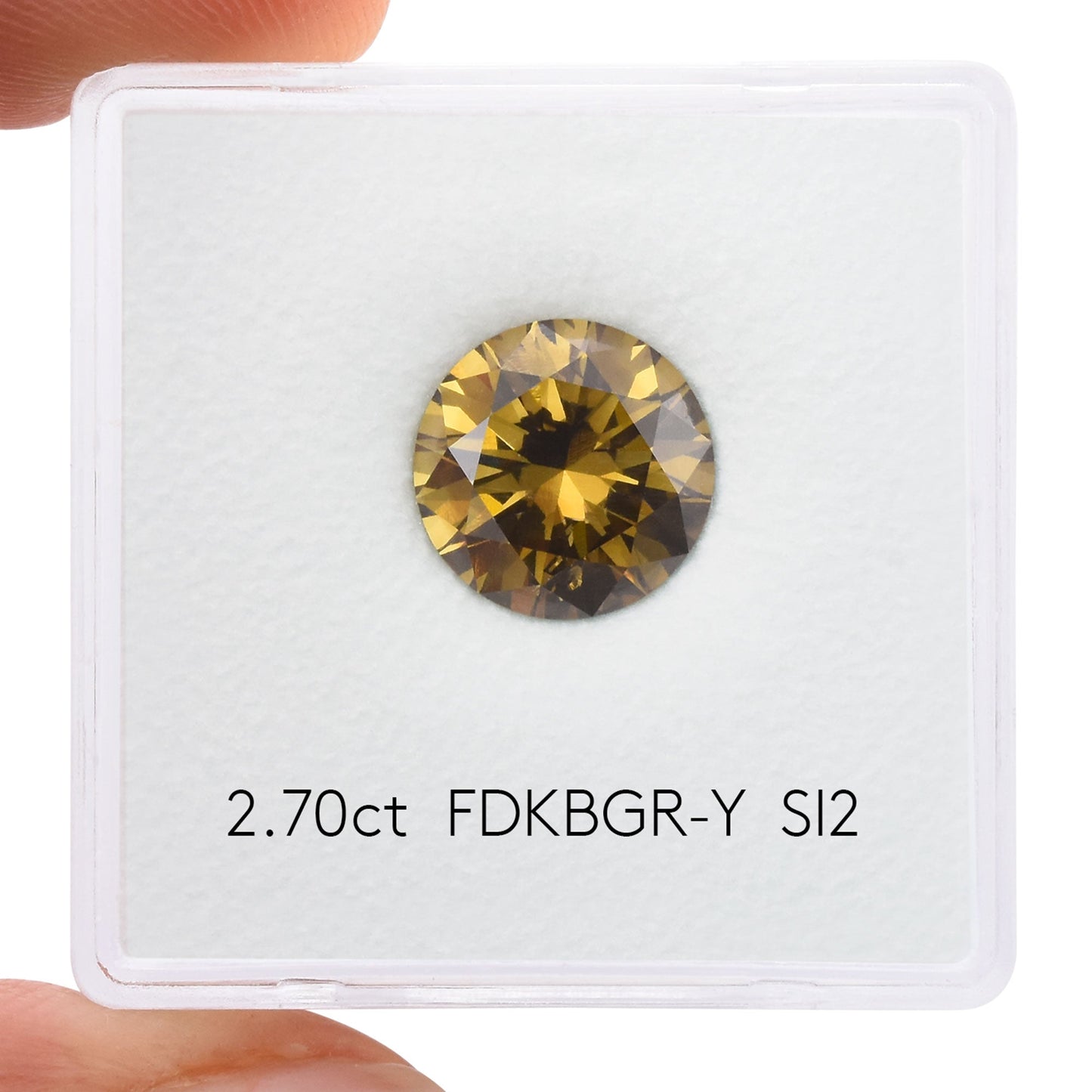 2.70 Carat Fancy Dark Brown Greenish Yellow Round Brilliant Diamond SI2 GIA