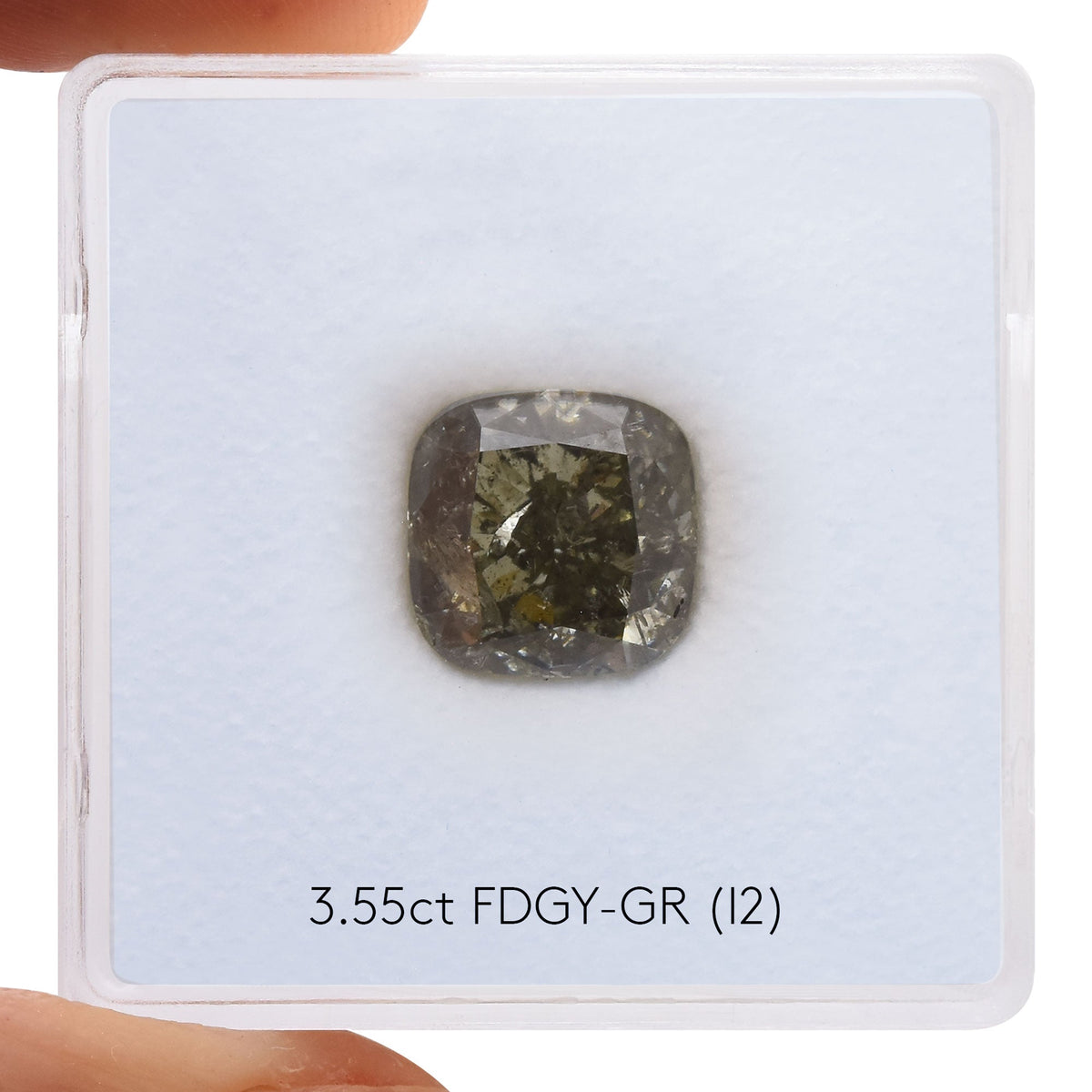 Cushion Diamond | 3.55 ct | Fancy Deep Gray Yellowish Green | (I2) | GIA | Ref 393772