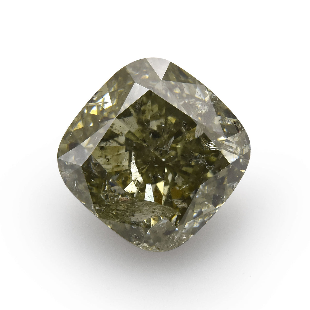 Cushion Diamond | 3.55 ct | Fancy Deep Gray Yellowish Green | (I2) | GIA | Ref 393772