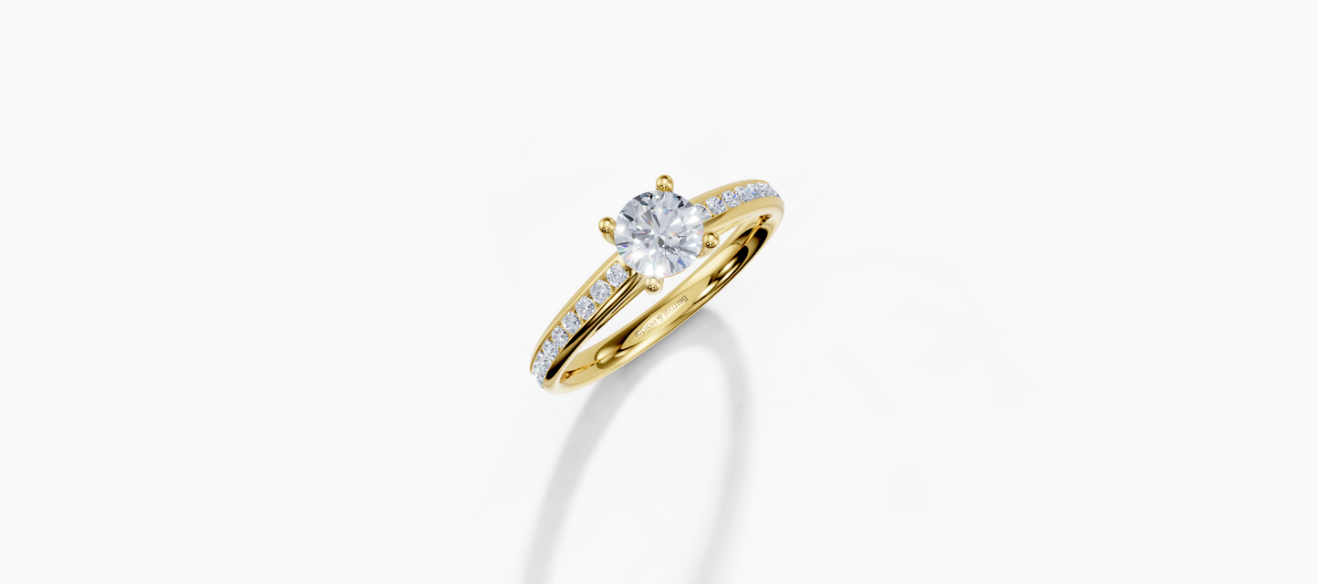 18K Round 0.3 Carat E/F VS Cathedral Channel 4Pr Diamond Ring