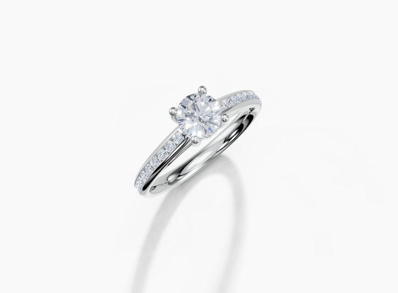 18K Round 0.4 Carat D/E/F VS/VVS Cathedral Channel Hidden Halo Diamond Ring