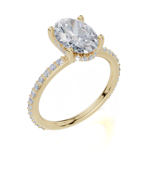 18ct Oval 2.00Carat F/G VS/SI Plain Plate Prong Hidden Halo  Diamond Ring