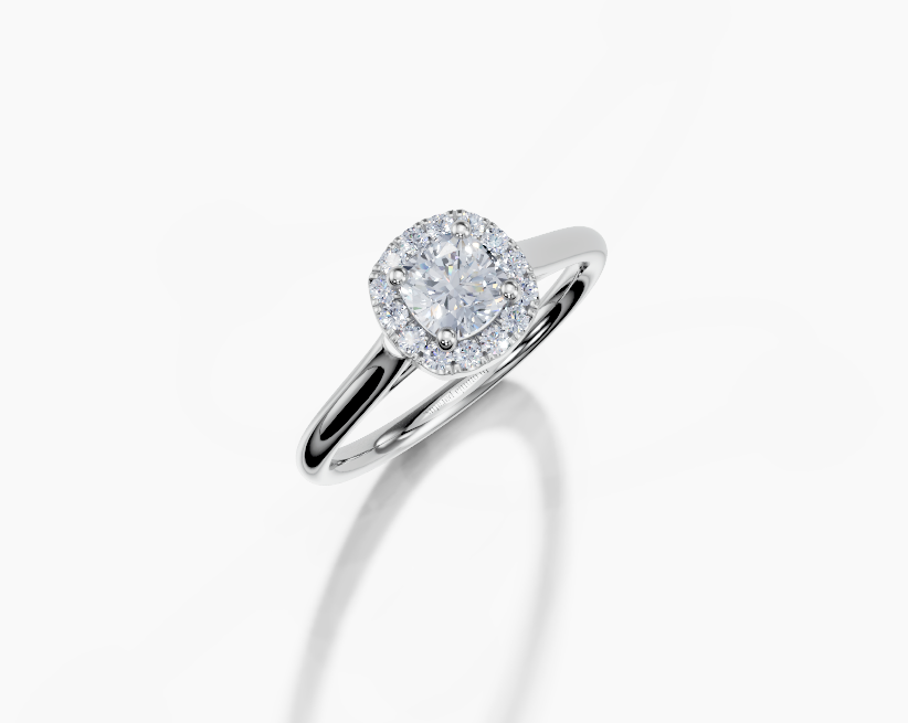18K Cushion 0.3 Carat F/G VS/SI Cathedral Plain Single Halo Diamond Ring