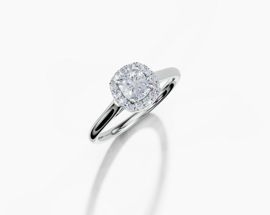 18K Cushion 0.3 Carat F/G VS/SI Cathedral Plain Single Halo Diamond Ring