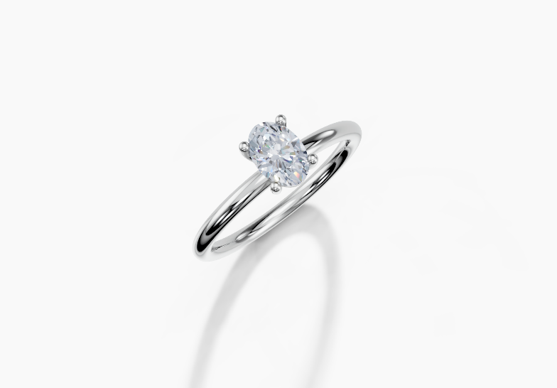 18K Oval 0.3 Carat G/H SI Plain Plain 4Pr Diamond Ring