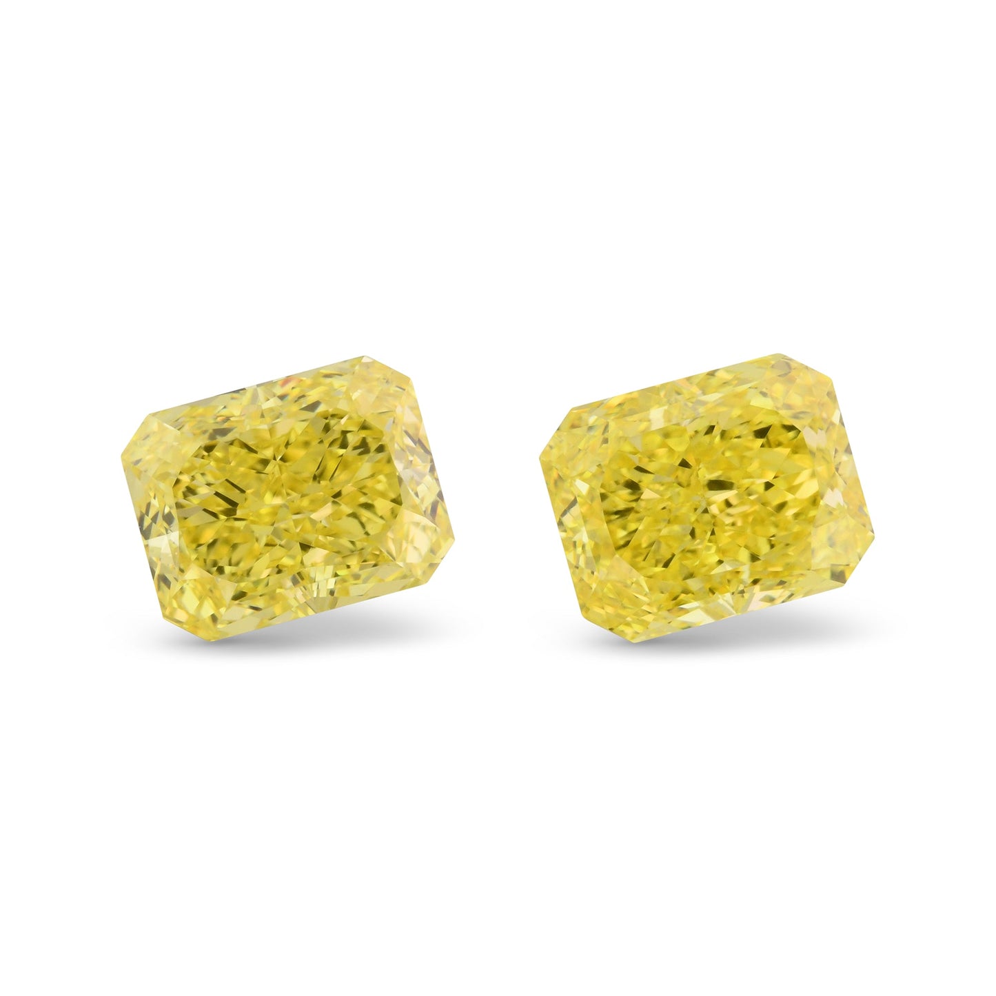 4.02 Carat Fancy Vivid Yellow Radiant Diamonds VS1 and VVS2 GIA Pair