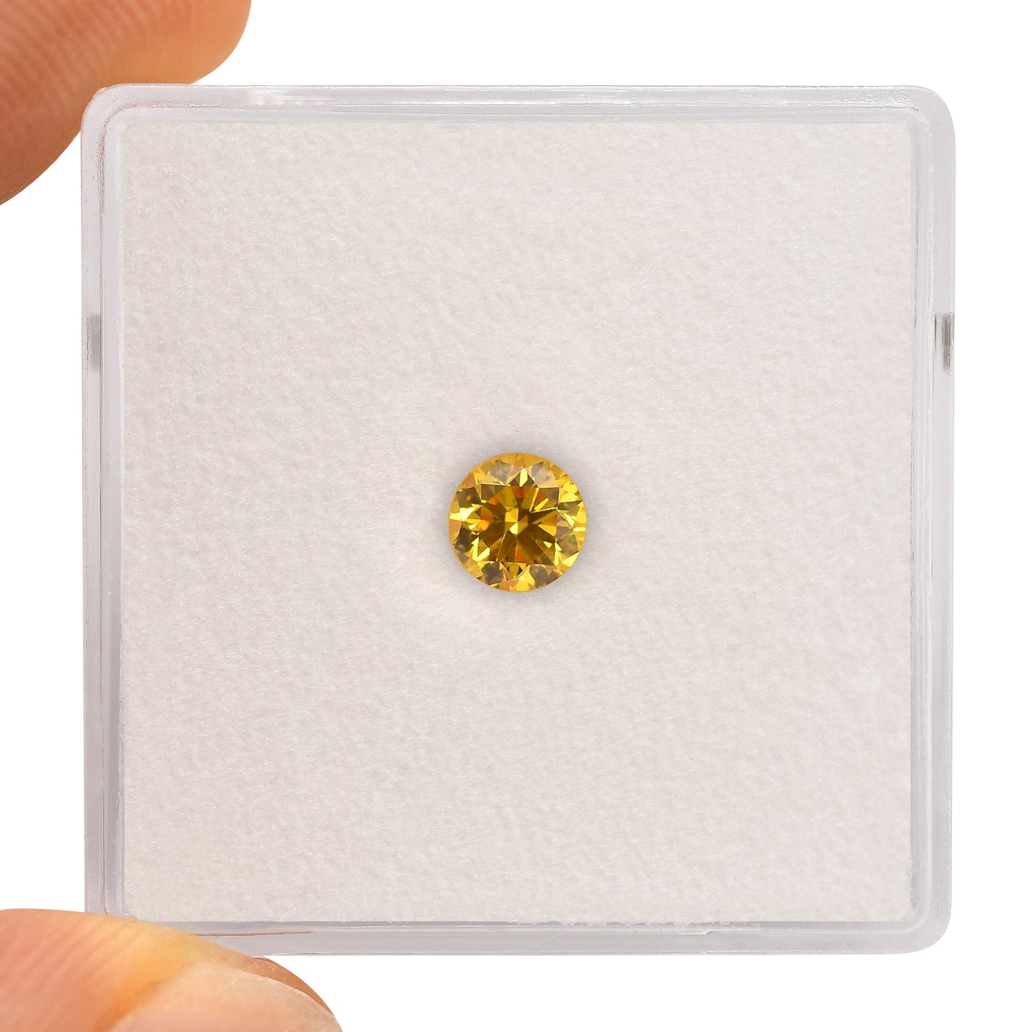 0.35 Carat Fancy Vivid Orangy Yellow Round Brilliant Diamond SI1 GIA