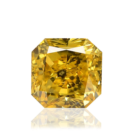 0.71 Carat Fancy Vivid Yellow Radiant Diamond (I2) GIA