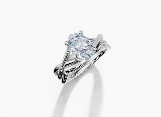 18K Oval 1.5 Carat D/E/F VS/VVS Twisted Plain 4Pr Diamond Ring