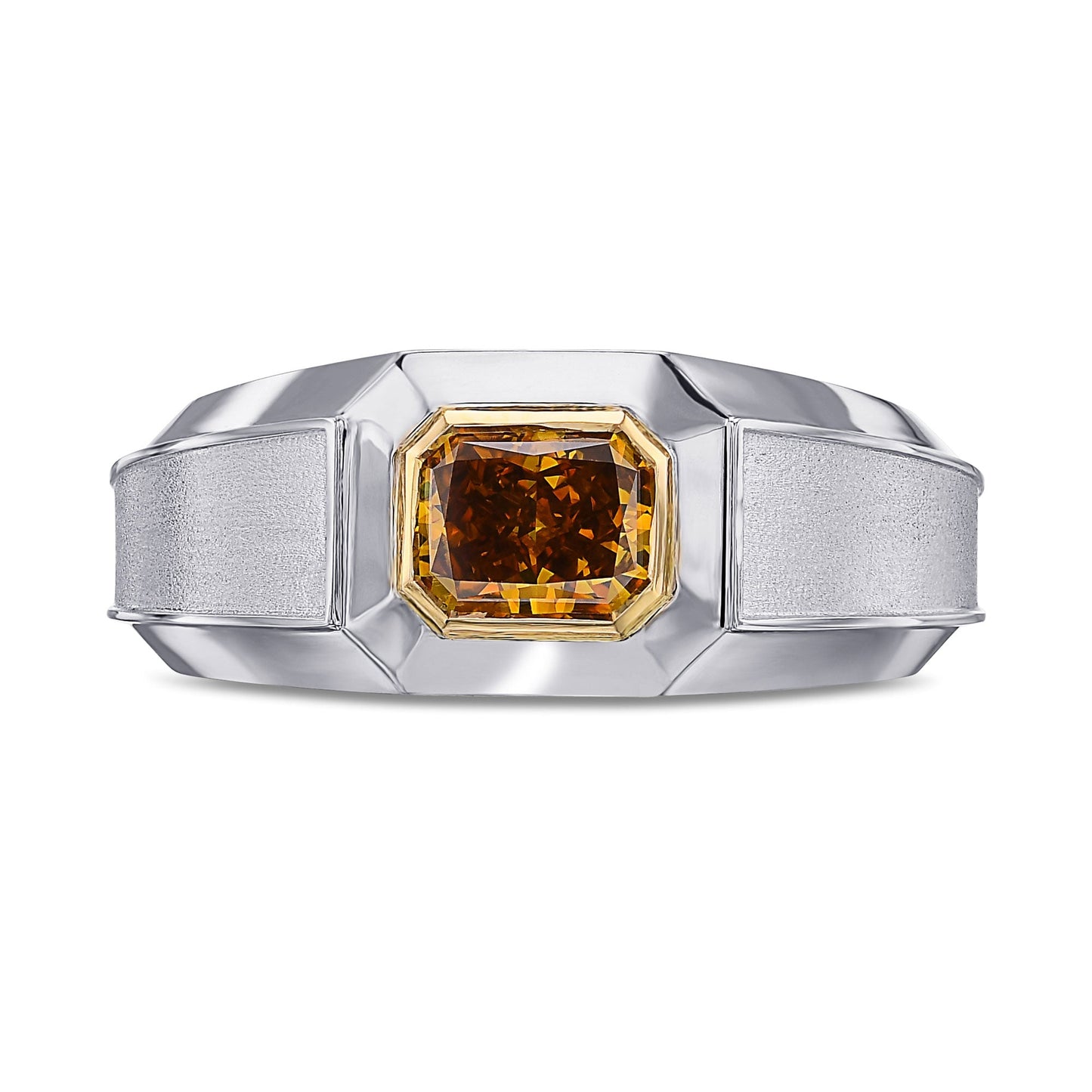Herrenring mit einem ausgefallenen, tiefbraun-gelblich-orangenen Diamanten