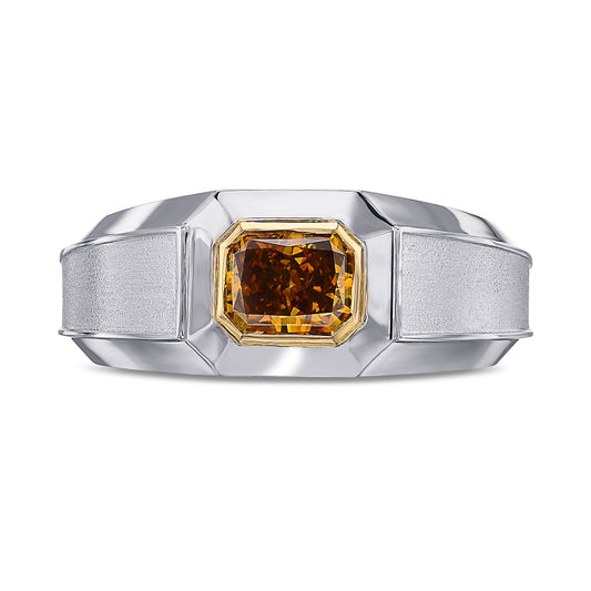 Herrenring mit einem ausgefallenen, tiefbraun-gelblich-orangenen Diamanten