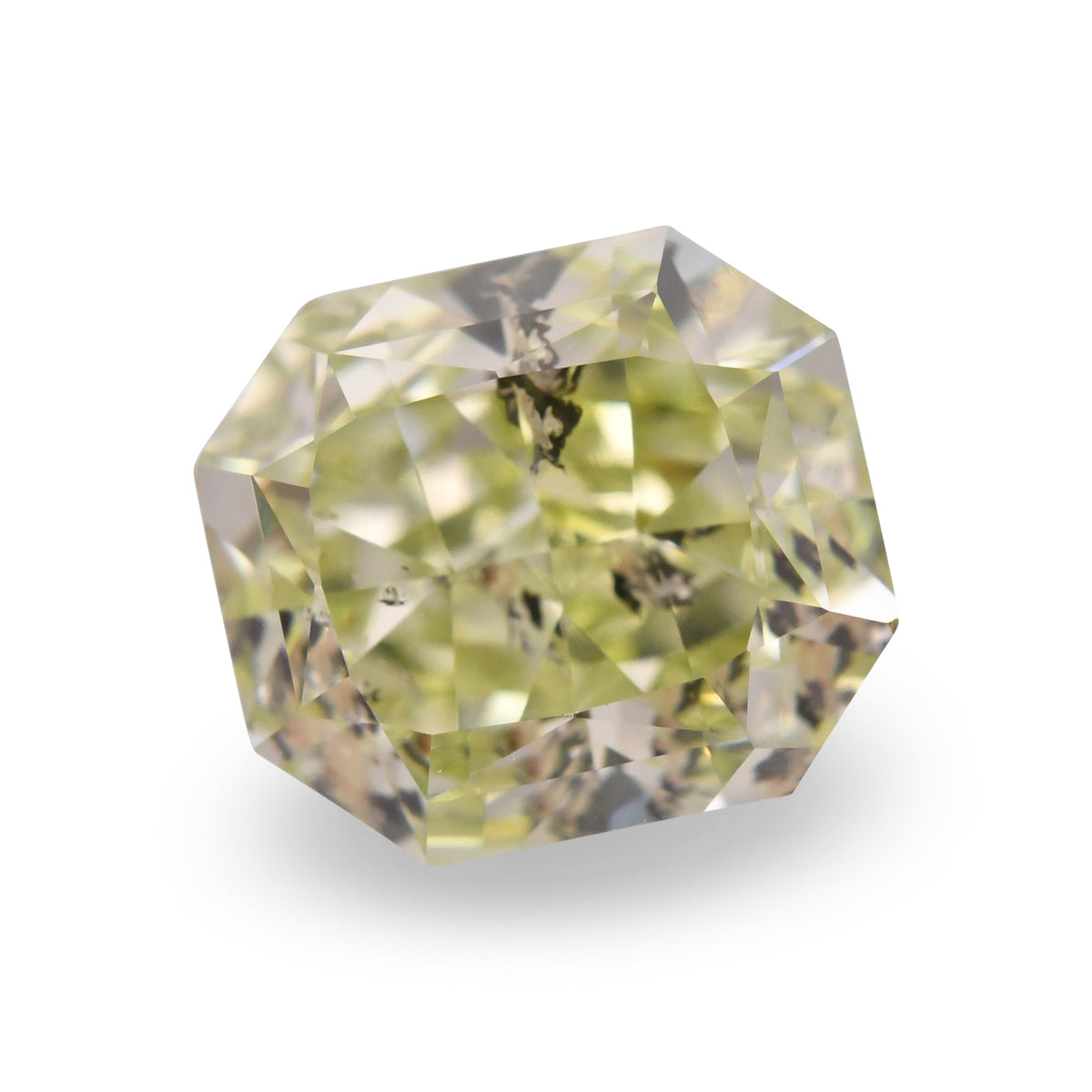 1,34 Karat Fancy Yellow Green Radiant (I2) GIA
