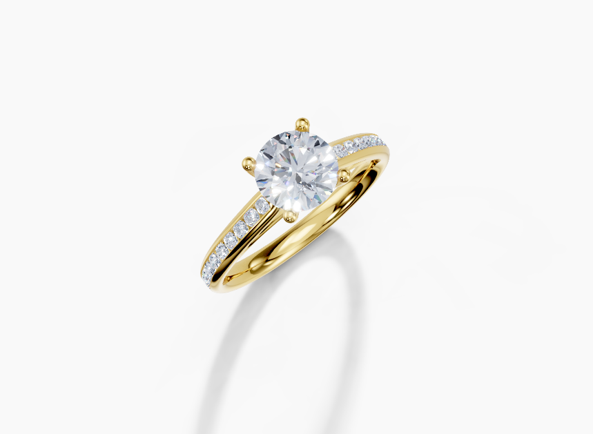 18K Round 1 Carat G/H SI Cathedral Channel 4Pr Diamond Ring