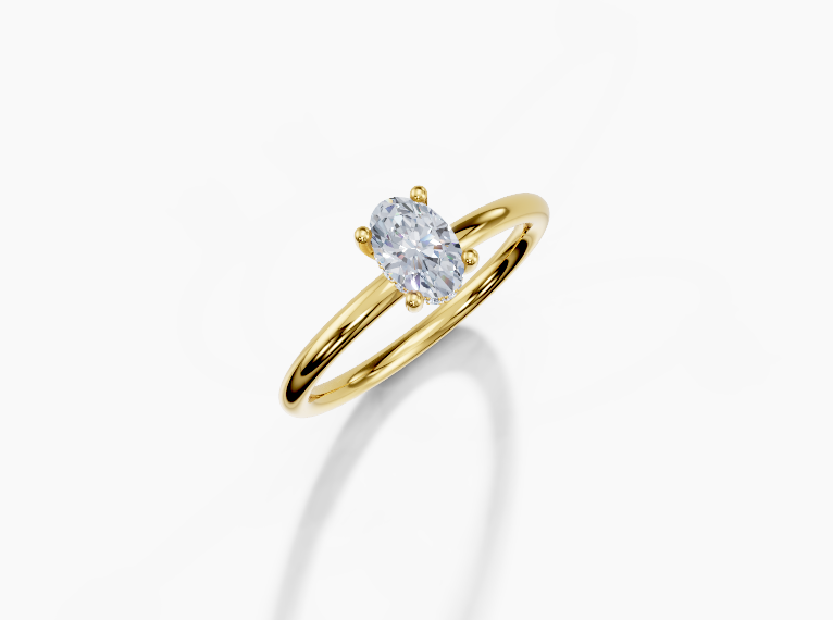 18K Oval 0.5 Carat E/F VS Plain Plain Hidden Halo Diamond Ring