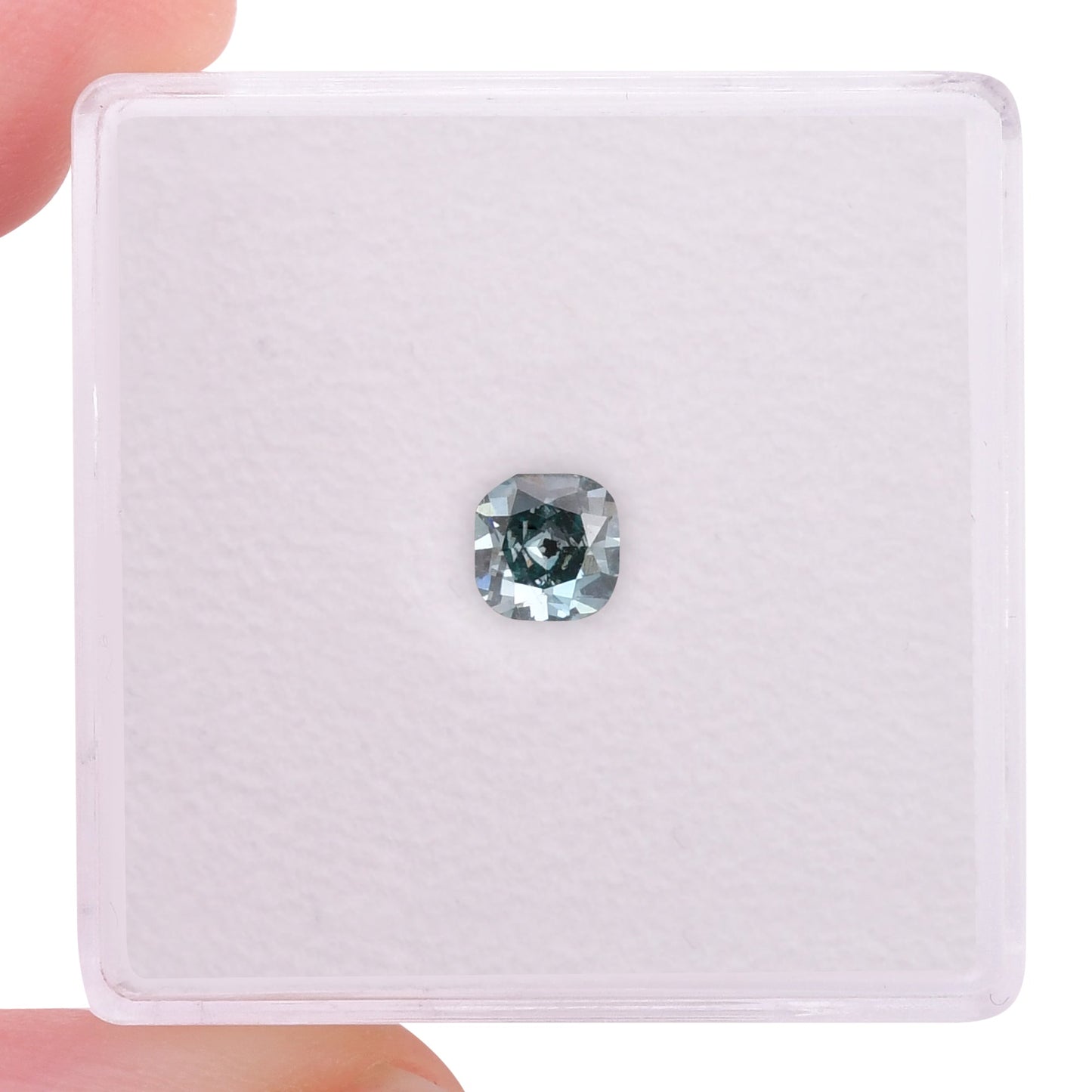 0,38 Karat Fancy Deep Green Blue Cushion Diamond I2 GIA