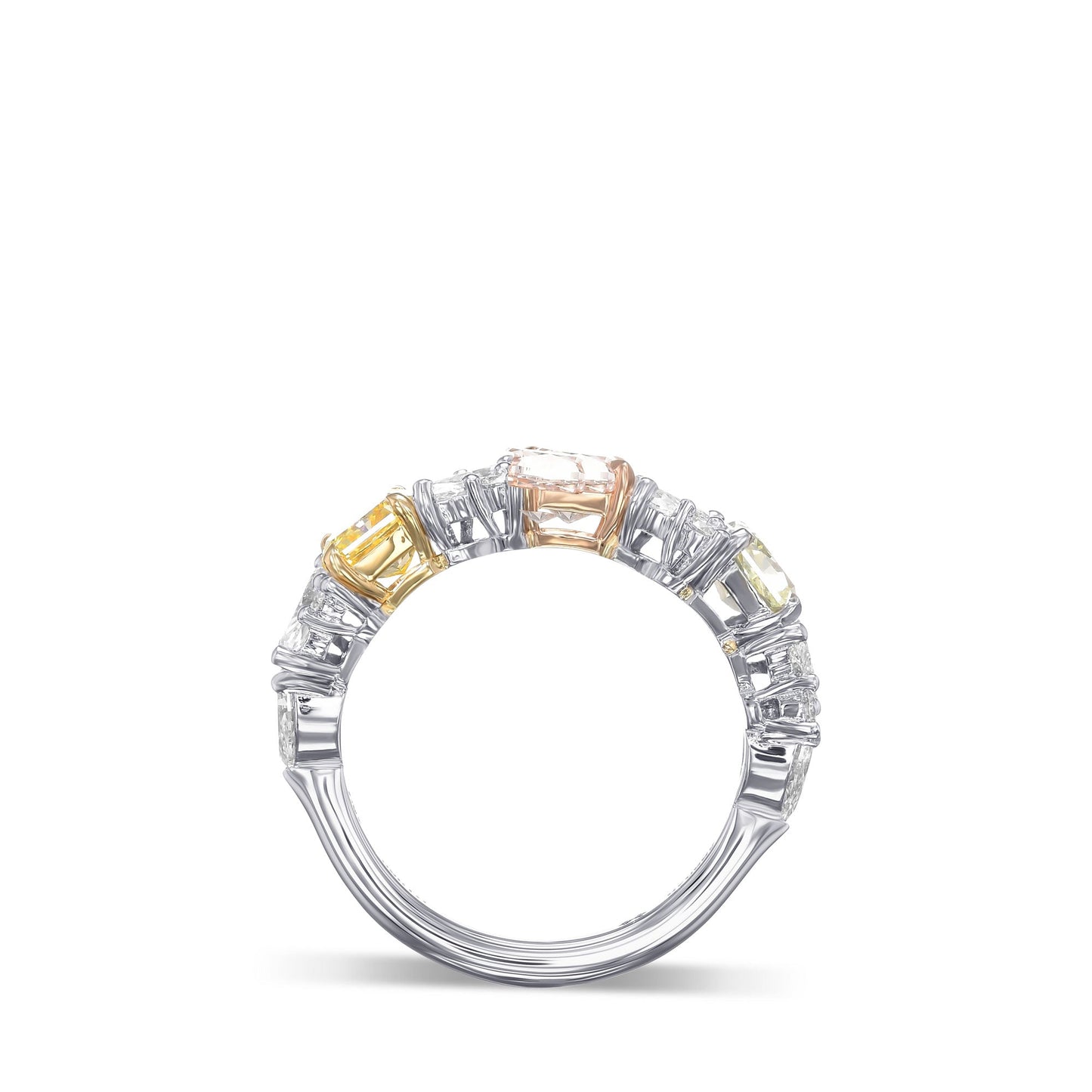 Außergewöhnlicher, mehrfarbiger Diamantclusterring