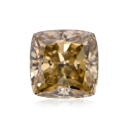 4,18 Karat Fancy Dark Brown Greenish Yellow Cushion Diamond SI1 GIA