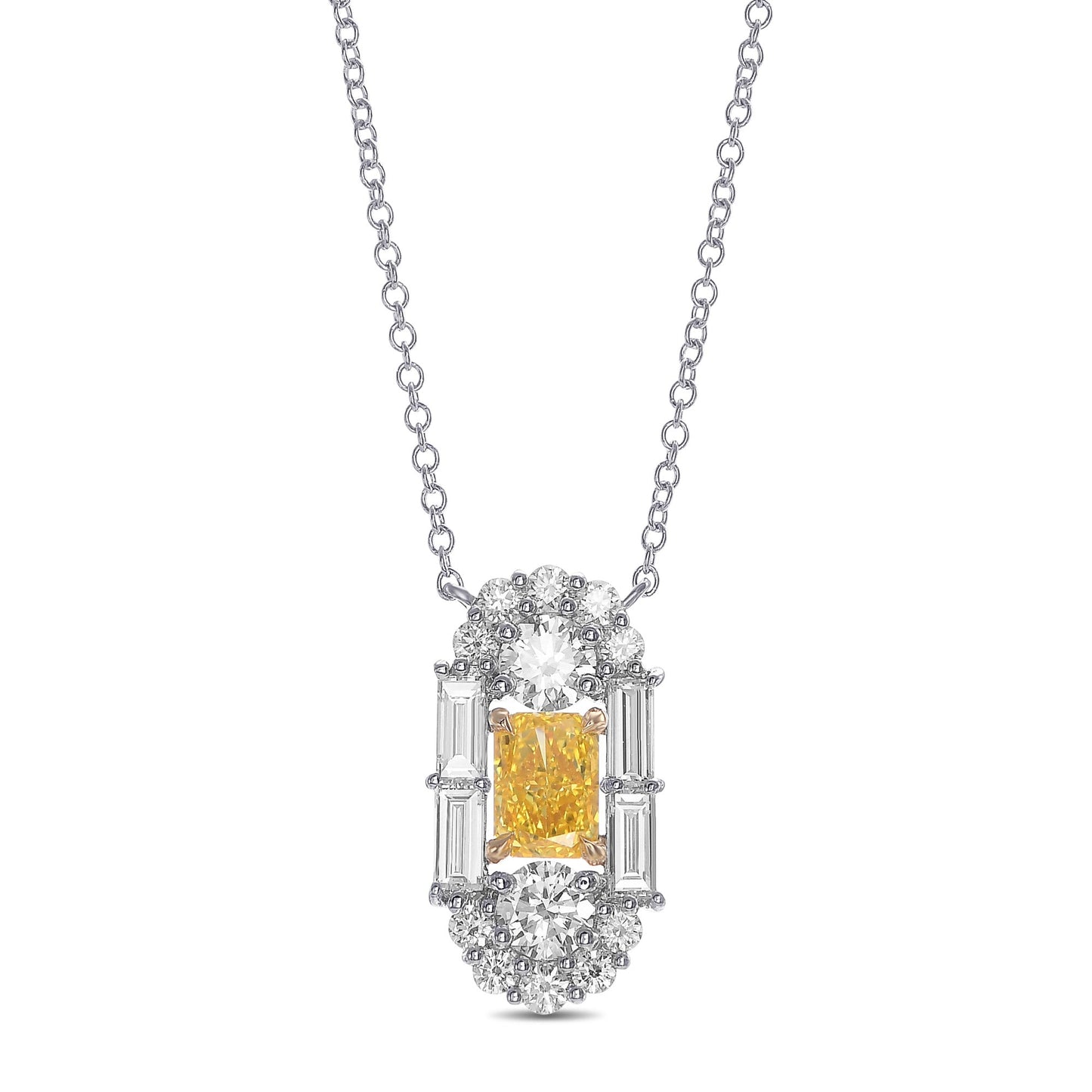 Extraordinary Fancy Vivid Yellow Diamond Art Deco Pendant