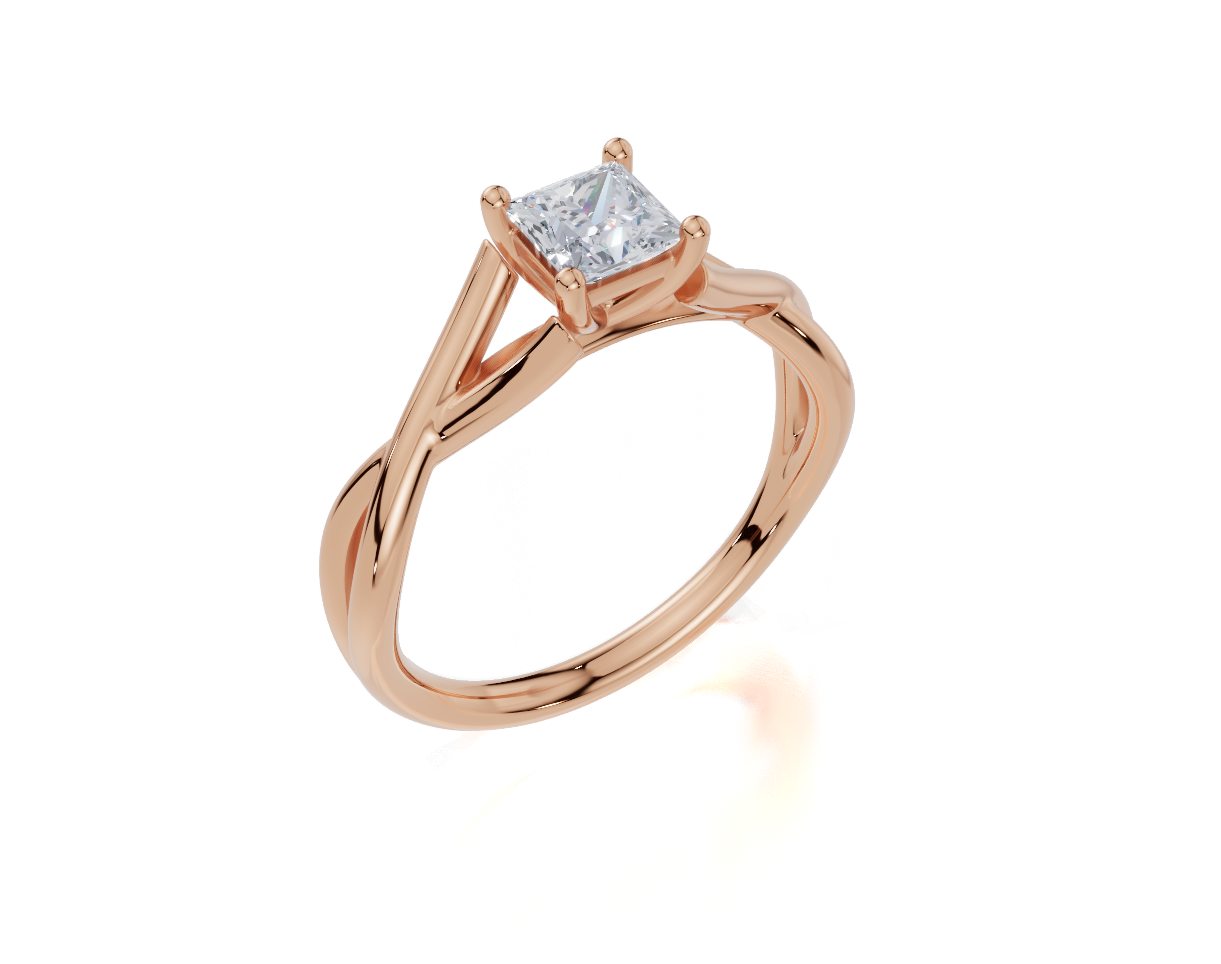 18ct Princess 0.40Carat G/H-CC SI Twisted Plain 4Pr  Diamond Ring