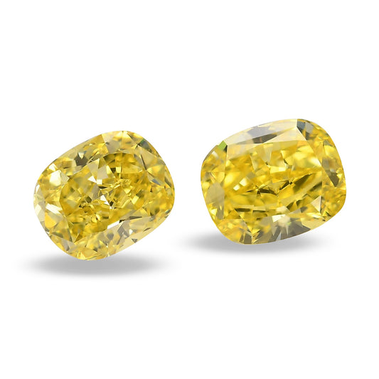 1,26 Karat Fancy Vivid Yellow Cushion Diamonds VS2