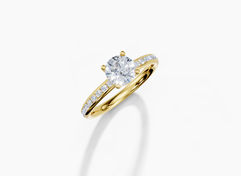 18K Round 0.7 Carat G/H SI Plain Channel 4Pr Diamond Ring