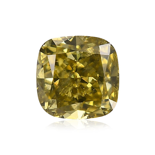 0.73 Carat Fancy Deep Grayish Greenish Yellow Cushion Diamond SI2 GIA