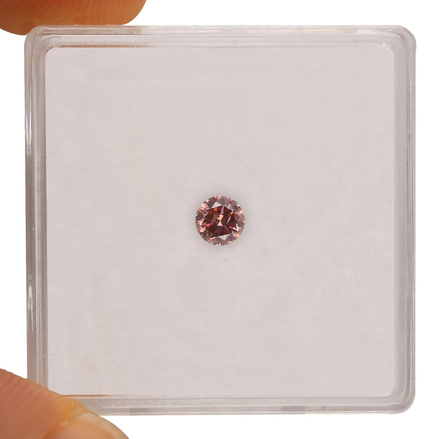 0.18 Carat Fancy Deep Brownish Orangy Pink Round Brilliant Diamond I2 GIA