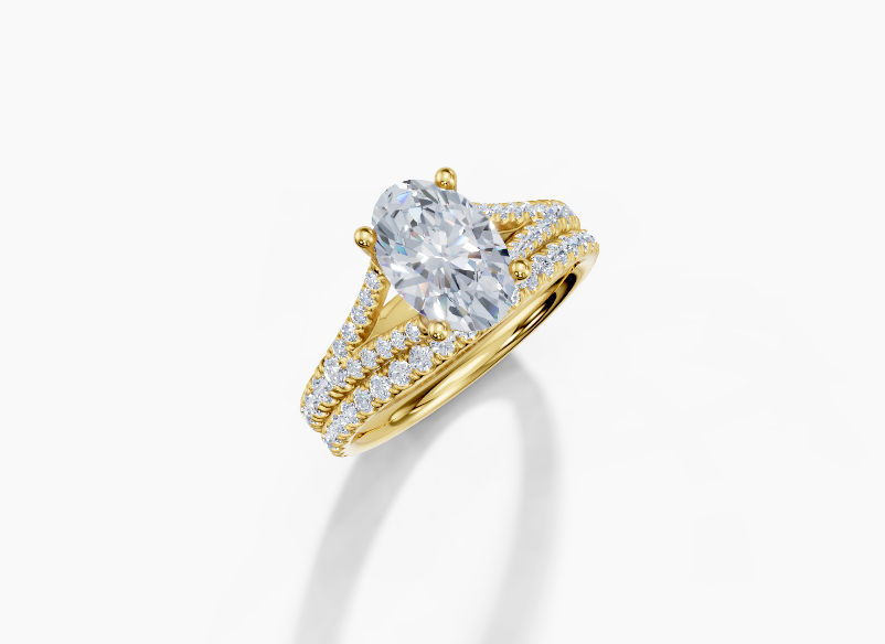 18K Oval 1.5 Carat F/G VS/SI Split U Micro 4Pr Diamond Ring