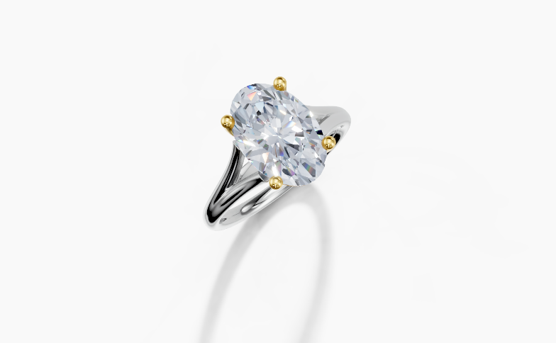 18K Oval 3 Carat F/G VS/SI Split Plain 4Pr Diamond Ring