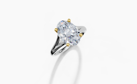 18K Oval 3 Carat F/G VS/SI Split Plain 4Pr Diamond Ring