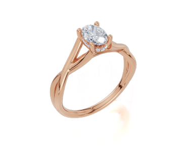 18ct Oval 0.40Carat F/G VS/SI Twisted Plain Hidden Halo  Diamond Ring
