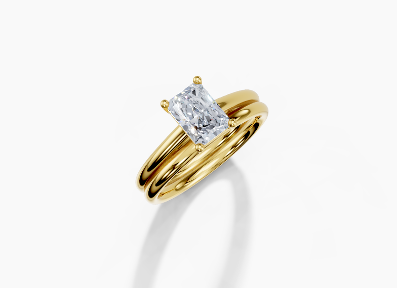 18K Radiant 1 Carat D/E/F VS/VVS Cathedral Plain 4Pr Diamond Ring