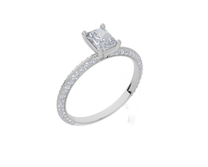 18ct Radiant 0.50Carat D/E/F-CC VVS Knife Edge Pave 4Pr  Diamond Ring
