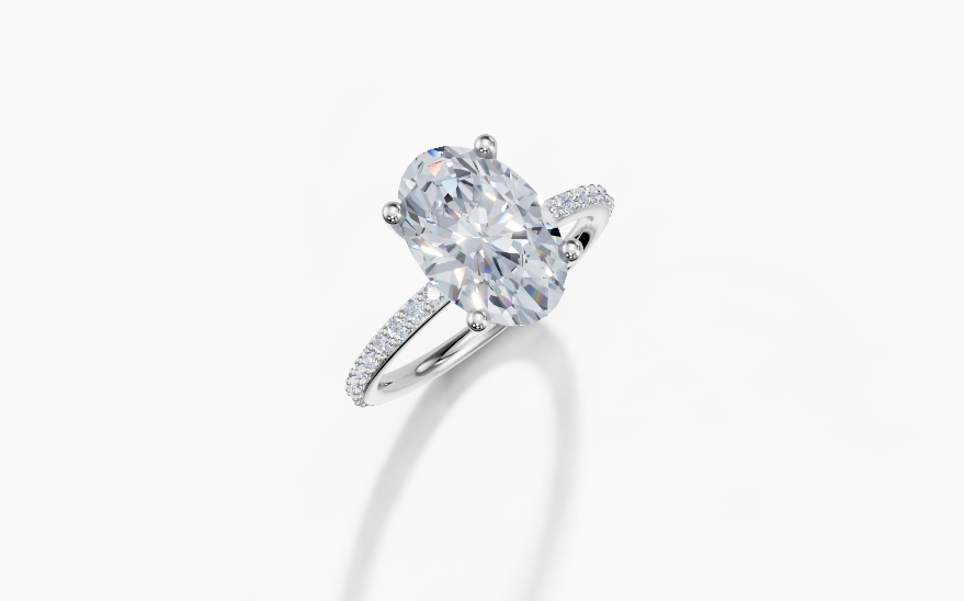 18K Oval 3 Carat F/G VS/SI Plain Plate Prong 4Pr Diamond Ring
