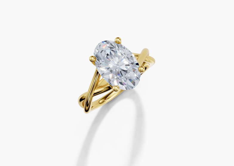 18K Oval 3 Carat E/F VS Twisted Plain 4Pr Diamond Ring