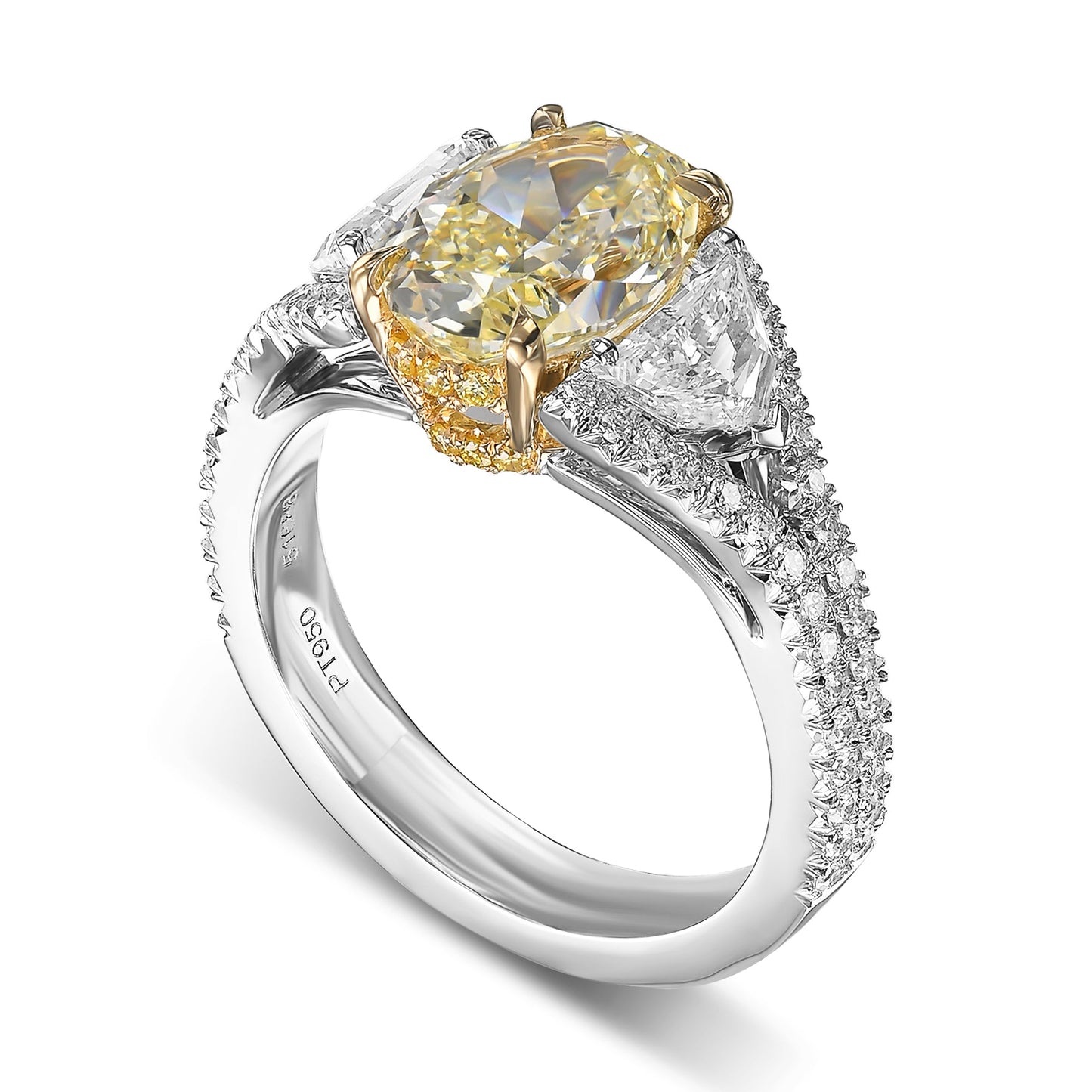Light Yellow Oval 3 Stone Diamond Ring