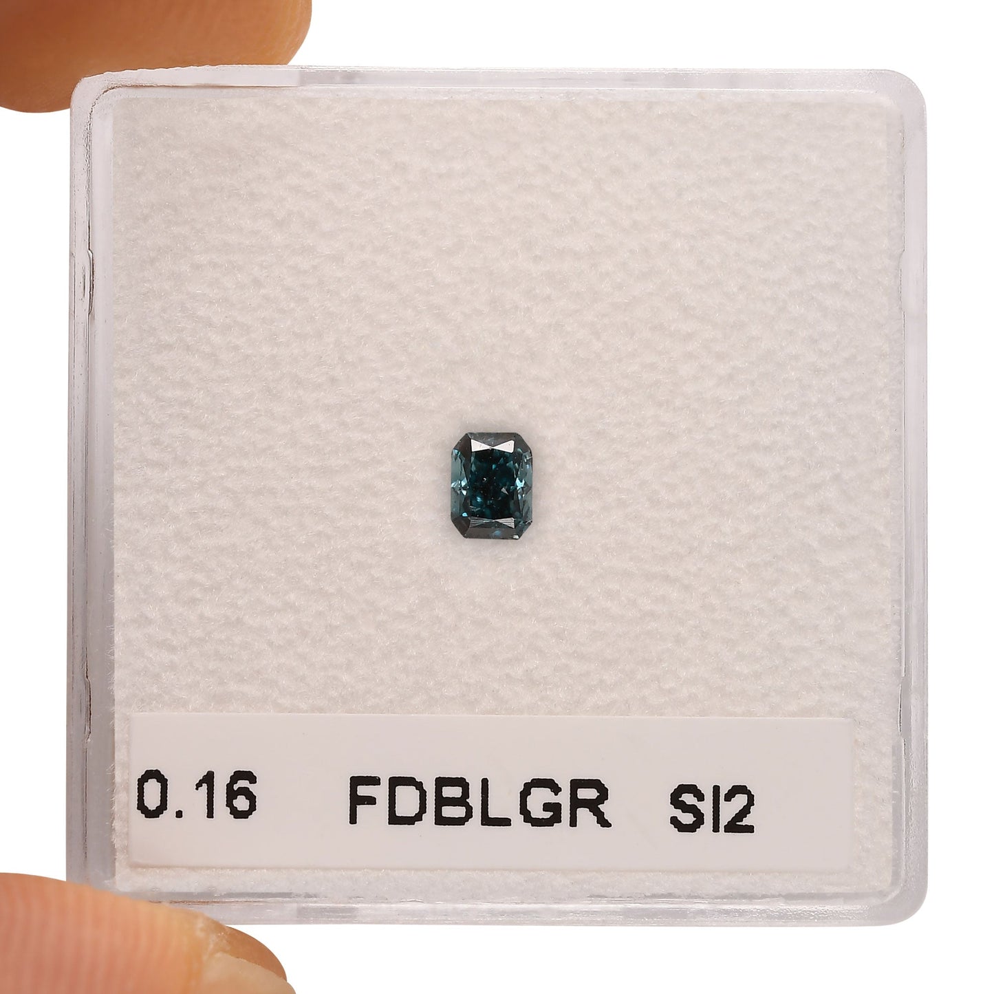 0,16 Karat Fancy Deep Blue Green Radiant Diamant SI2 GIA