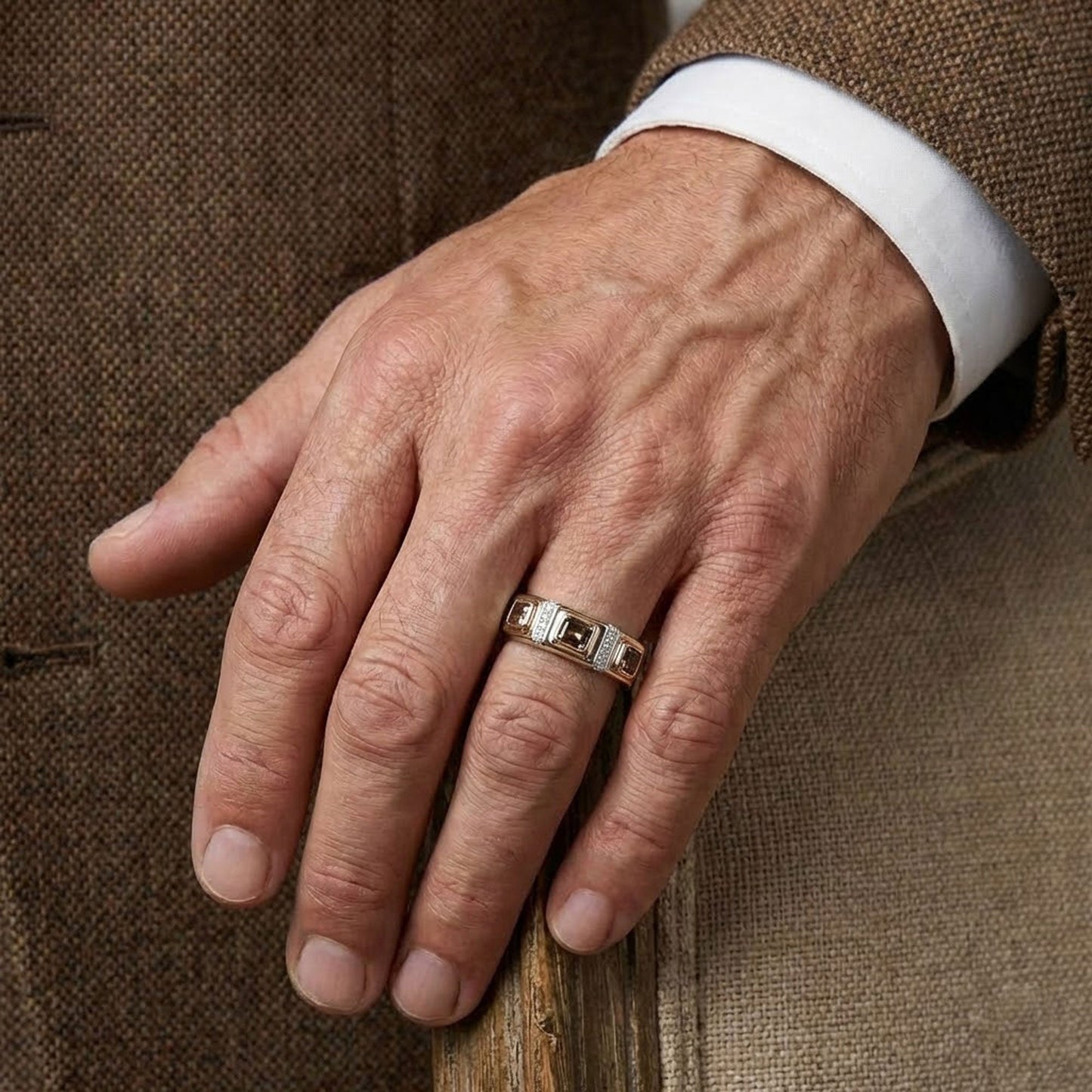 Men's Fancy Brown Three-stone Diamond Ring