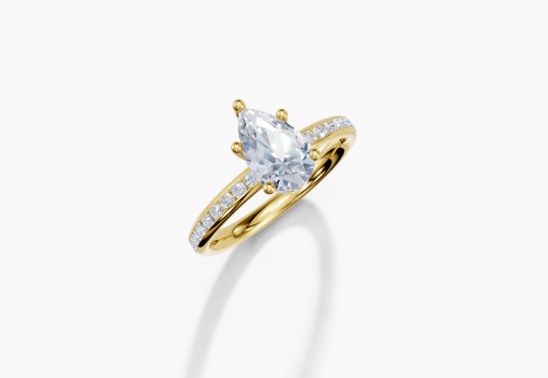 18K Pear 1 Carat F/G VS/SI Plain Channel Hidden Halo Diamond Ring