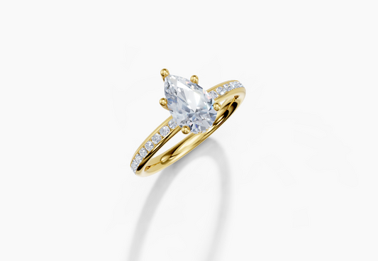 18K Pear 1 Carat F/G VS/SI Plain Channel Hidden Halo Diamond Ring