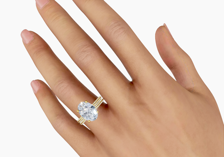 18K Oval 4 Carat D/E/F VS/VVS Knife Edge Pave Hidden Halo Diamond Ring
