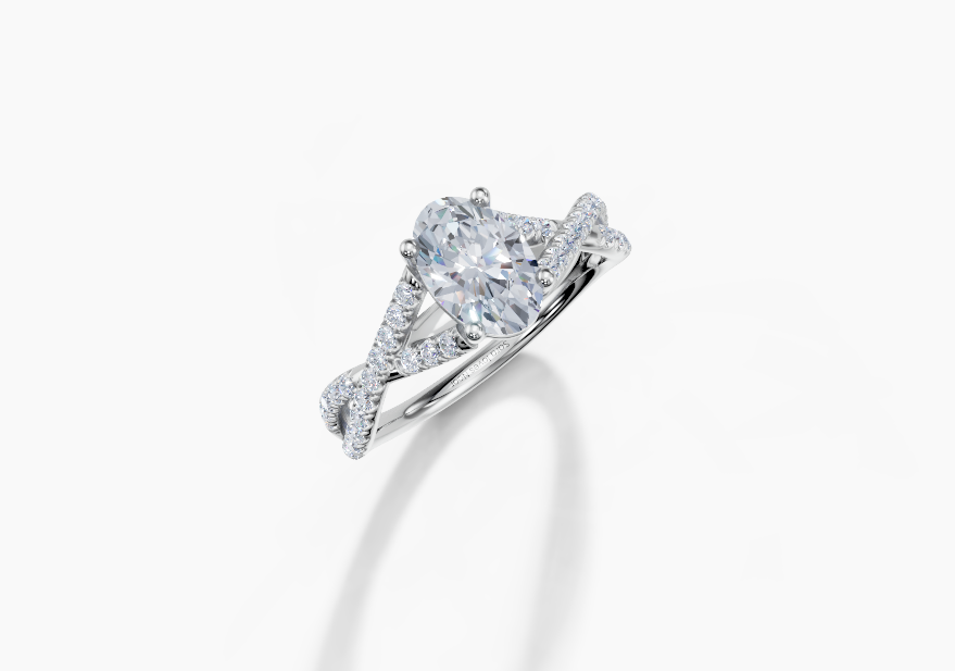 Platinum Oval 1 Carat G/H SI Twisted U Micro 4Pr Diamond Ring