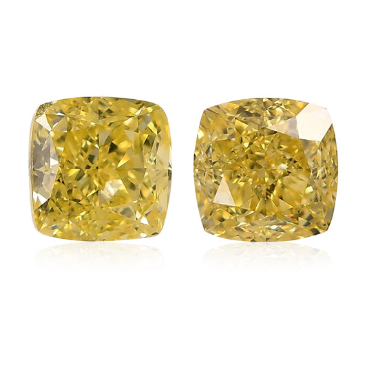 2,09 Karat Fancy Intense Yellow Cushion Diamonds VS2