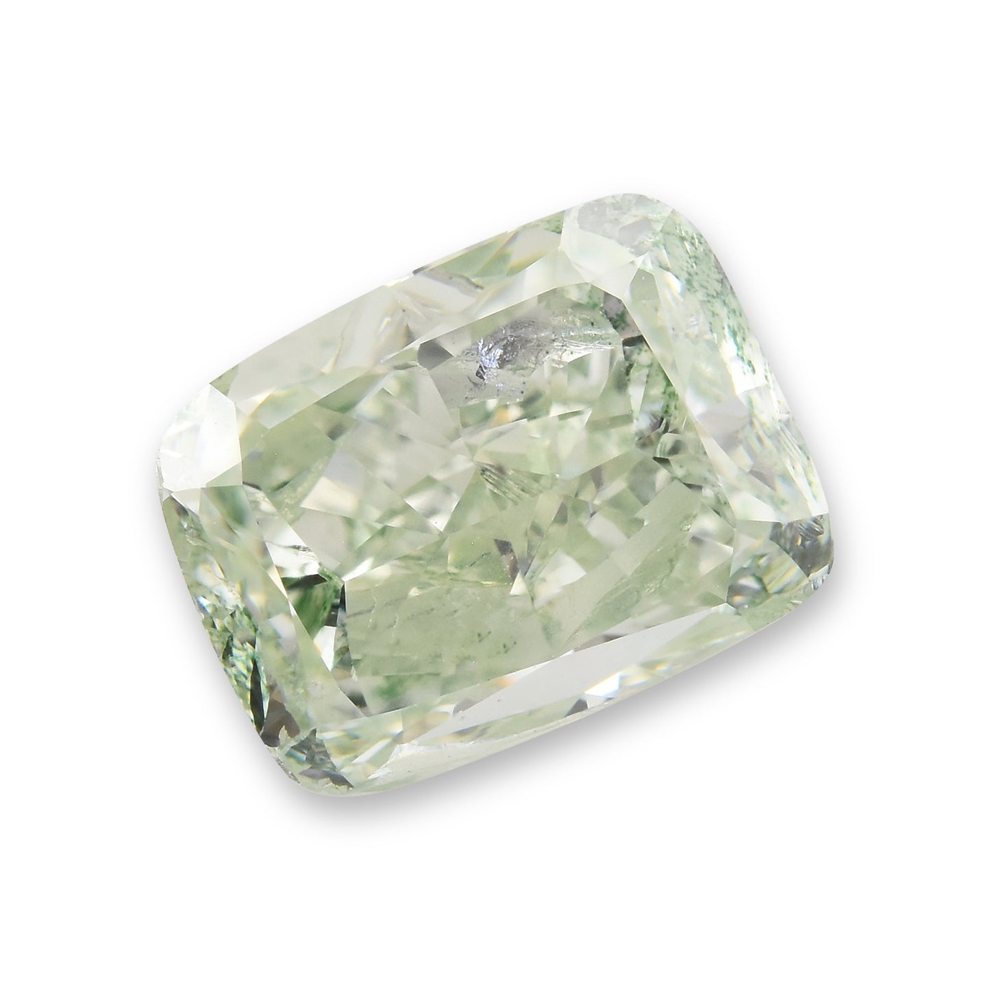 2,26 Karat Fancy Light Yellowish Green Cushion Diamond (SI1) GIA