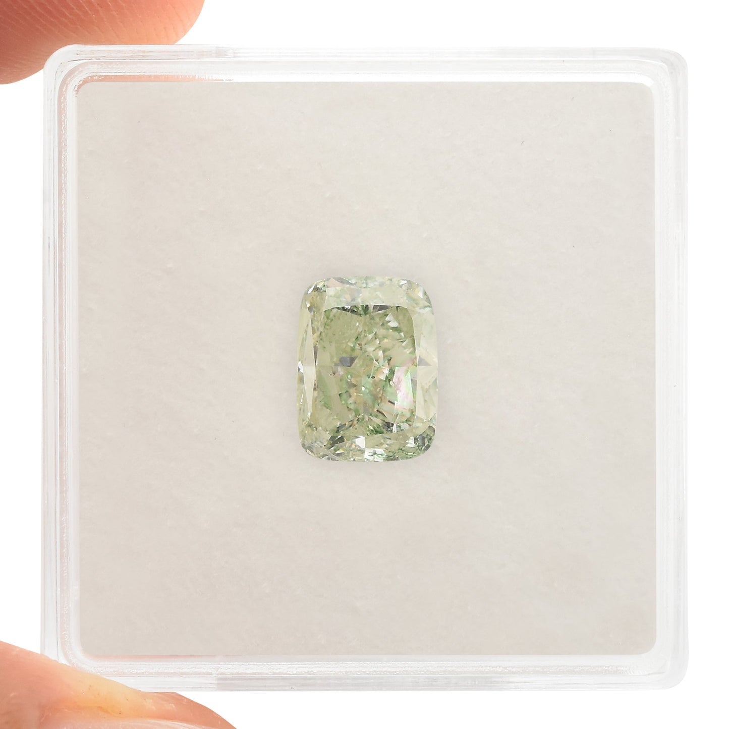 2,26 Karat Fancy Light Yellowish Green Cushion Diamond (SI1) GIA